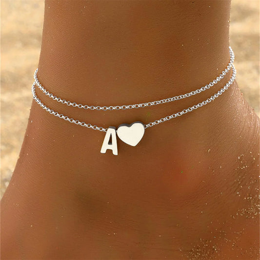 Boho 26 Buchstaben A-Z Edelstahl kette Fußkettchen für Frauen einfache Herz Knöchel Armband Fußkettchen Strand Schmuck Sommer Accessoires