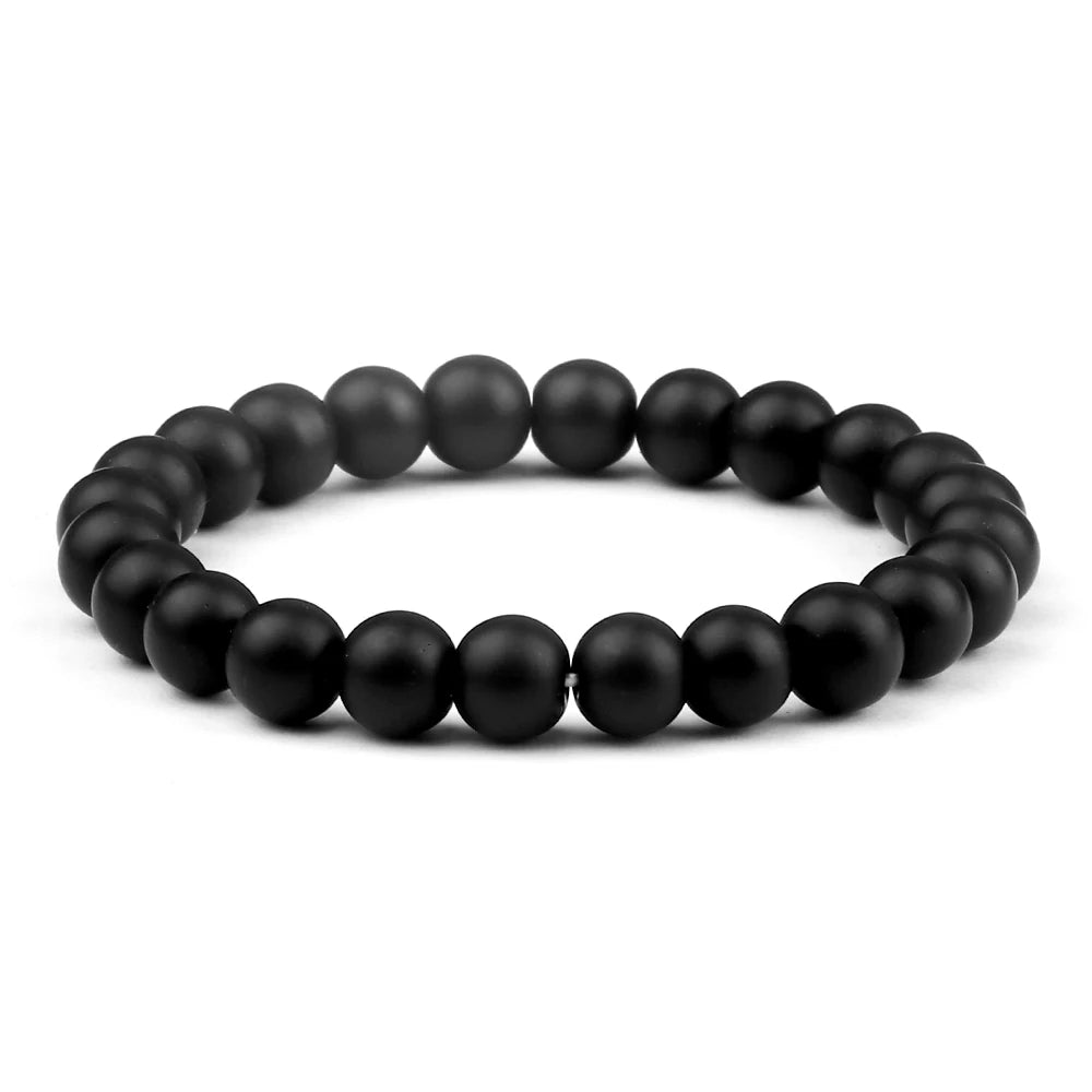 Männer Perlen Armbänder 6/8/10mm Natur schwarz matt Stein Stretch Armband für Frauen Männer Meditation Yoga Armreifen hand gefertigten Schmuck