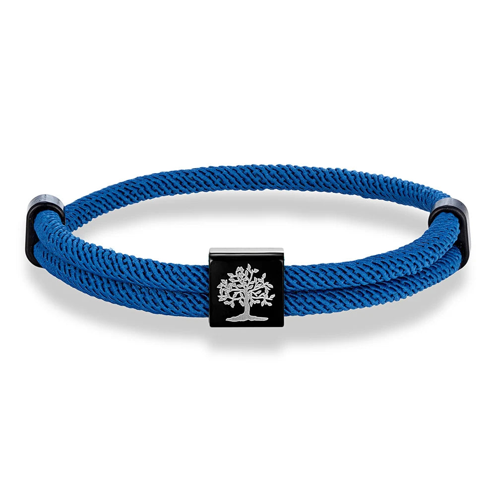 MKENDN Handgefertigtes marineblaues geflochtenes Seilarmband aus Edelstahl. Der Baum des Lebens, quadratische Armbänder für Männer und Frauen, Paarschmuck
