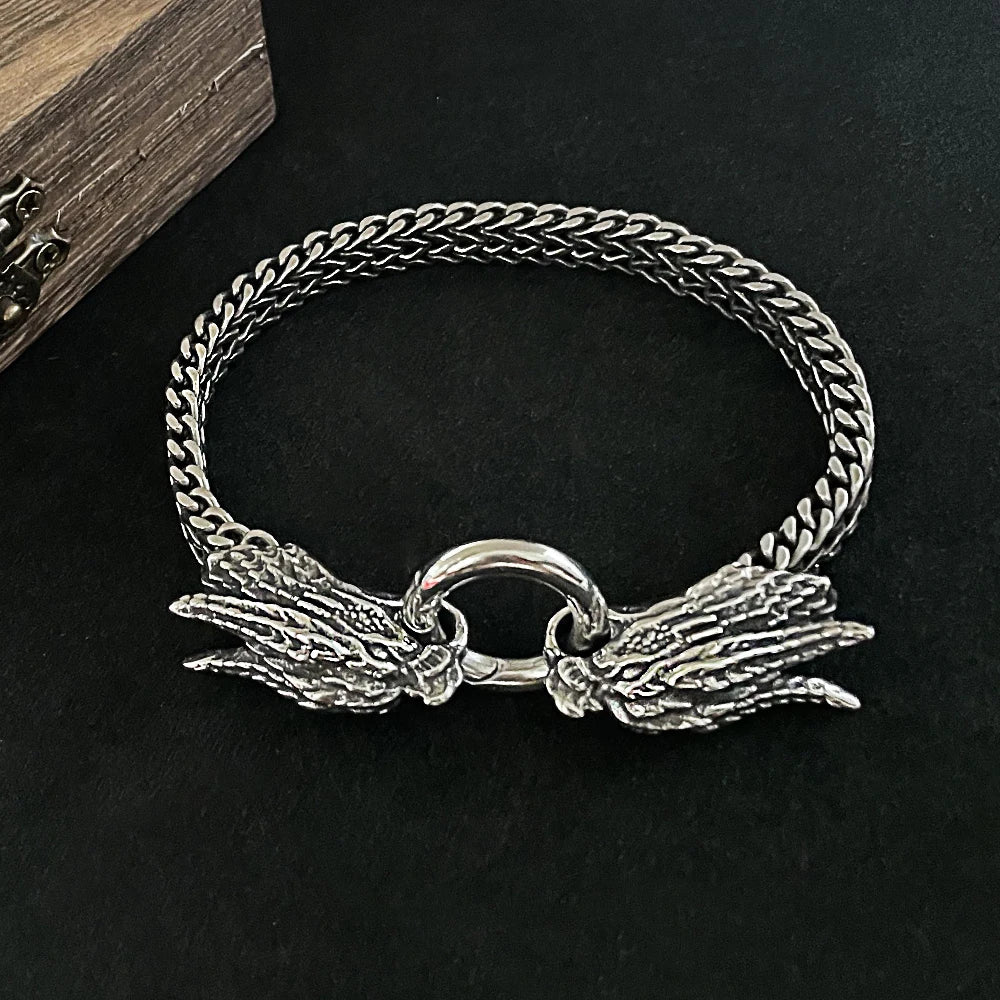 Vintage Drachenfamilie Drachenkopf Armbänder Herren Punk Edelstahl Kubanische Kette Biker Armband Ethnischer Charme Männlicher Schmuck Geschenk