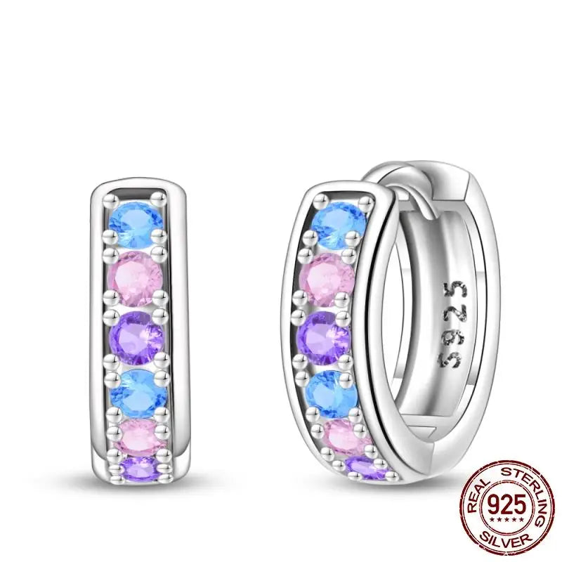 Leuchtende Muschel-Ohrringe für Damen, Original-Ohrringe aus 925er-Sterlingsilber, Pavé-CZ-Stern, Mond, Creolen, Verlobung, Hochzeit, Schmuck