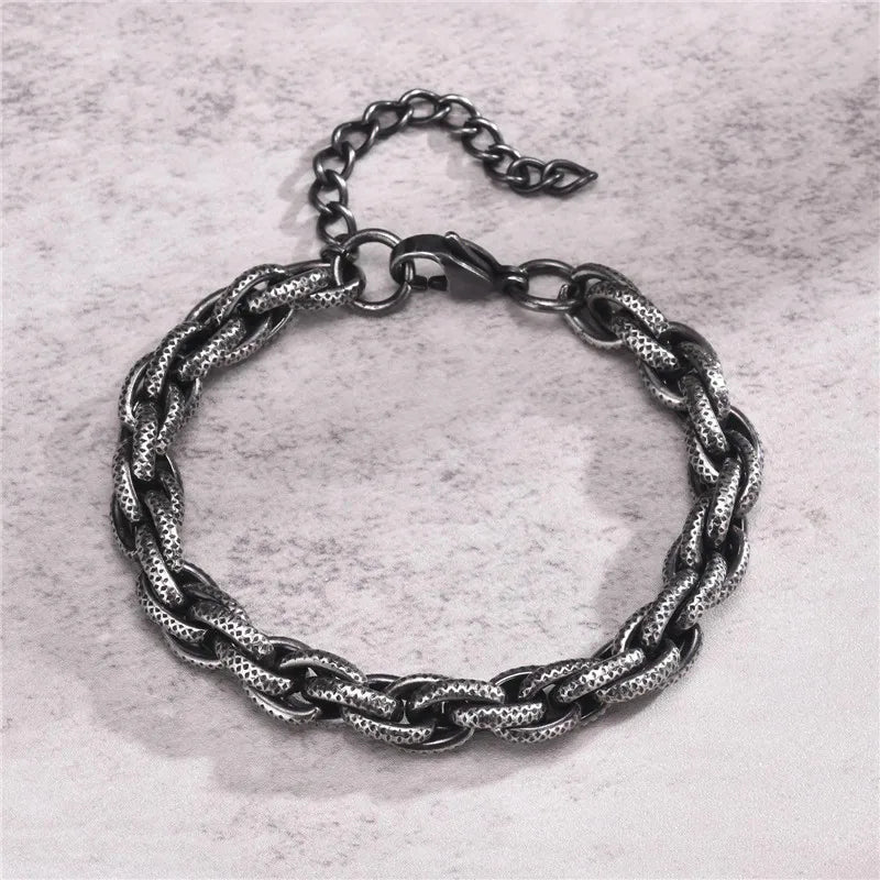 Hiphop 8mm handgefertigte Gliederkettenarmbänder für Männer Teenager Jungen, Punk Vintage Edelstahl Kettenarmband Schmuck Geschenke
