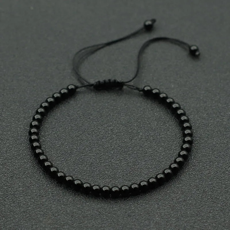 Mode 4mm Naturstein Armband Männer Frauen Handgemachte Geflochtene Einstellbare Armband Kleine Tiger Augen Howlith Achate Perlen Armband