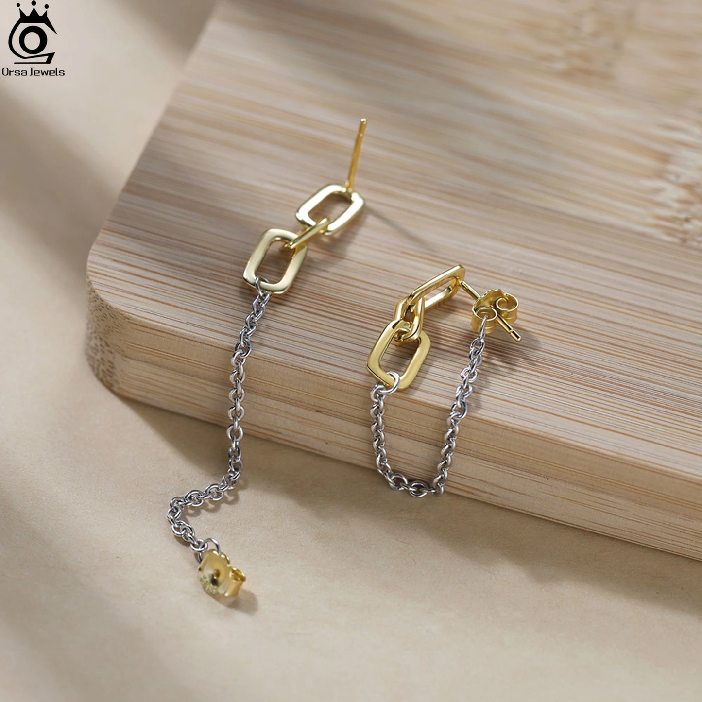 ORSA JEWELS S925 Silber Ohrhänger O-Kette & Büroklammer Kette Design Minimalismus Stil Ohrschmuck Edlen Schmuck Geschenk APE143