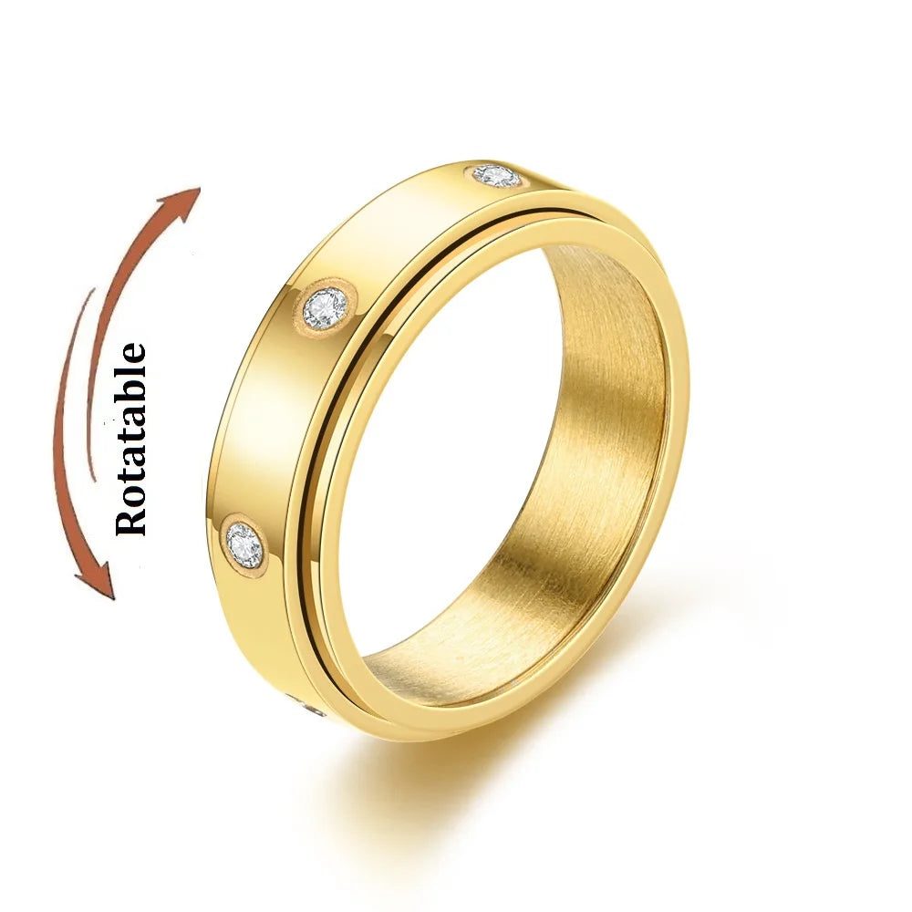 Kristall Angst Relief Spinning Ring Für Paare Edelstahl Frei Drehen Fidget Spinner Metall Ringe Anillo Antiestres