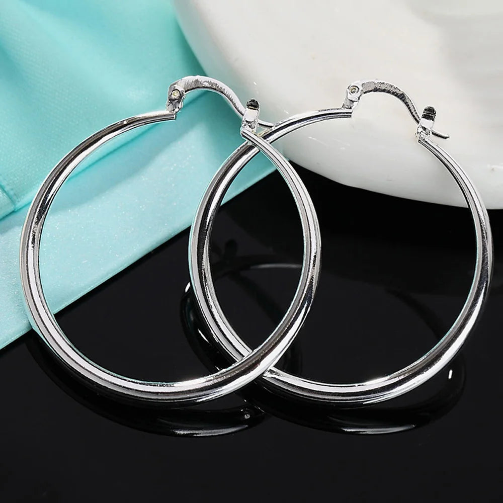 925 Sterling Silber 40mm Glatte Runde Creolen Für Frauen Hochzeit Party Elegante Luxus Qualität Schmuck Zubehör