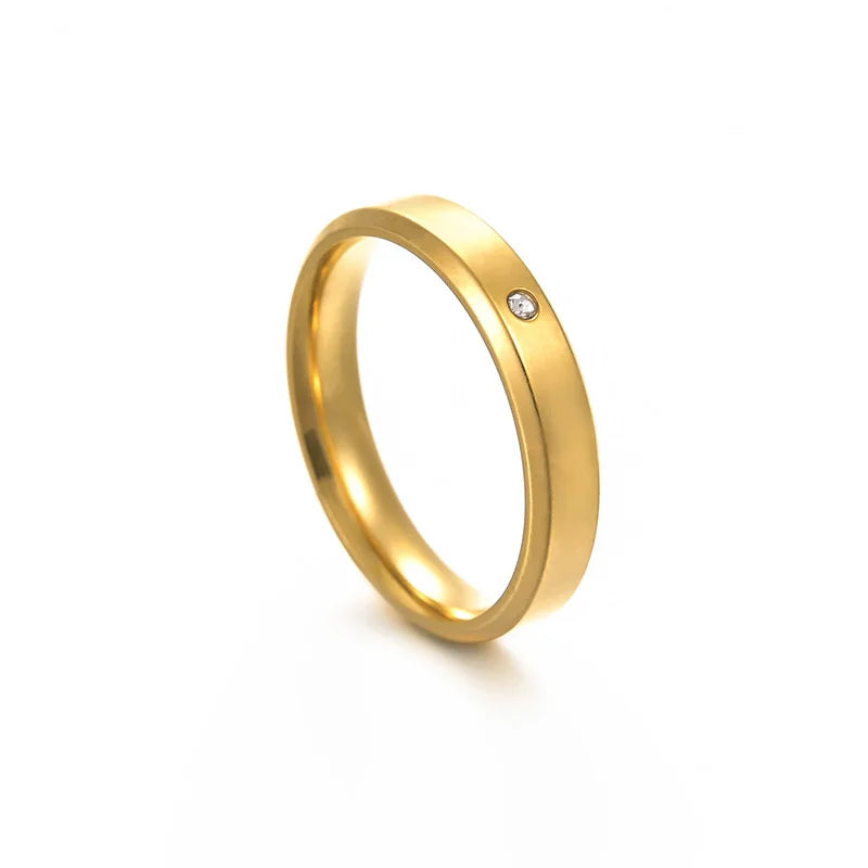 6mm einfache Zirkon Paar Ringe für Liebhaber Gold Farbe Edelstahl Frauen Männer Eheringe