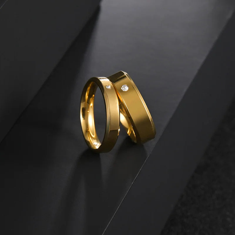 6mm einfache Zirkon Paar Ringe für Liebhaber Gold Farbe Edelstahl Frauen Männer Eheringe