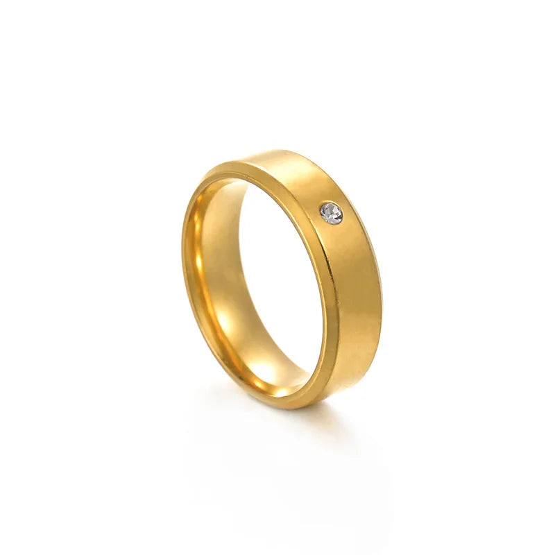 6mm einfache Zirkon Paar Ringe für Liebhaber Gold Farbe Edelstahl Frauen Männer Eheringe