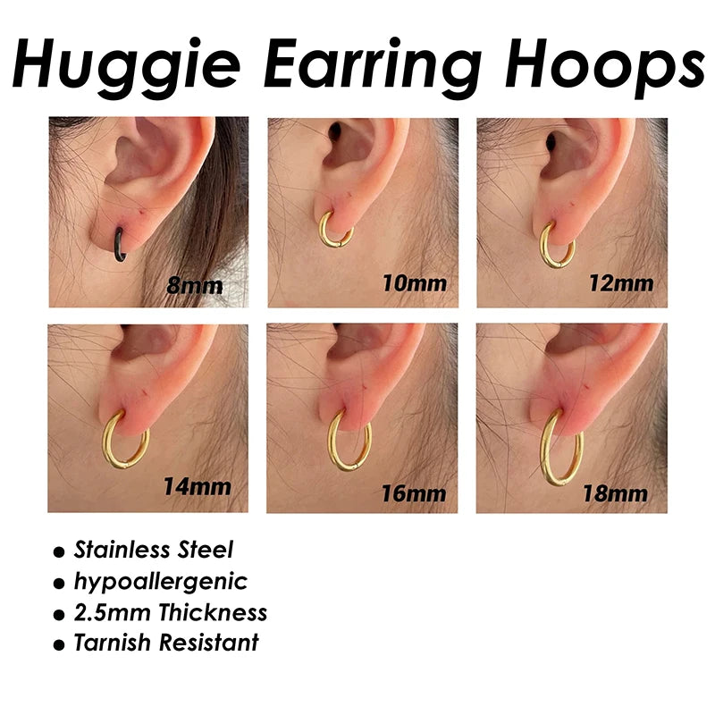 20 Stück Edelstahl-Creolen für Damen und Herren, Huggie-Ohrringe, goldfarben, minimalistische Huggie-Ohrring-Creolen