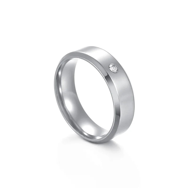 6mm einfache Zirkon Paar Ringe für Liebhaber Gold Farbe Edelstahl Frauen Männer Eheringe